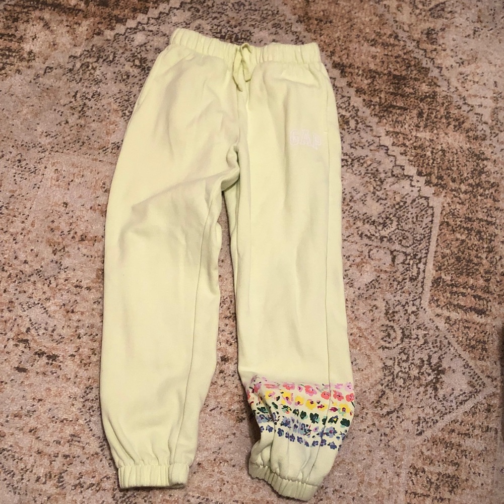 GAP Pale Yellow Joggers with Floral Hem Detail
